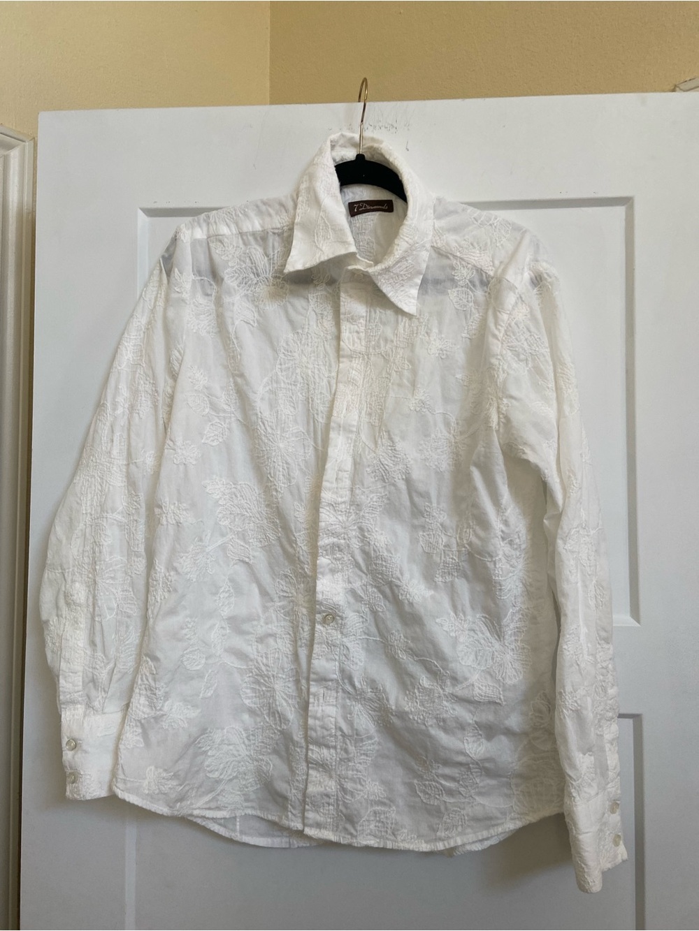 7 Diamonds White Embroidered Button-Down Shirt